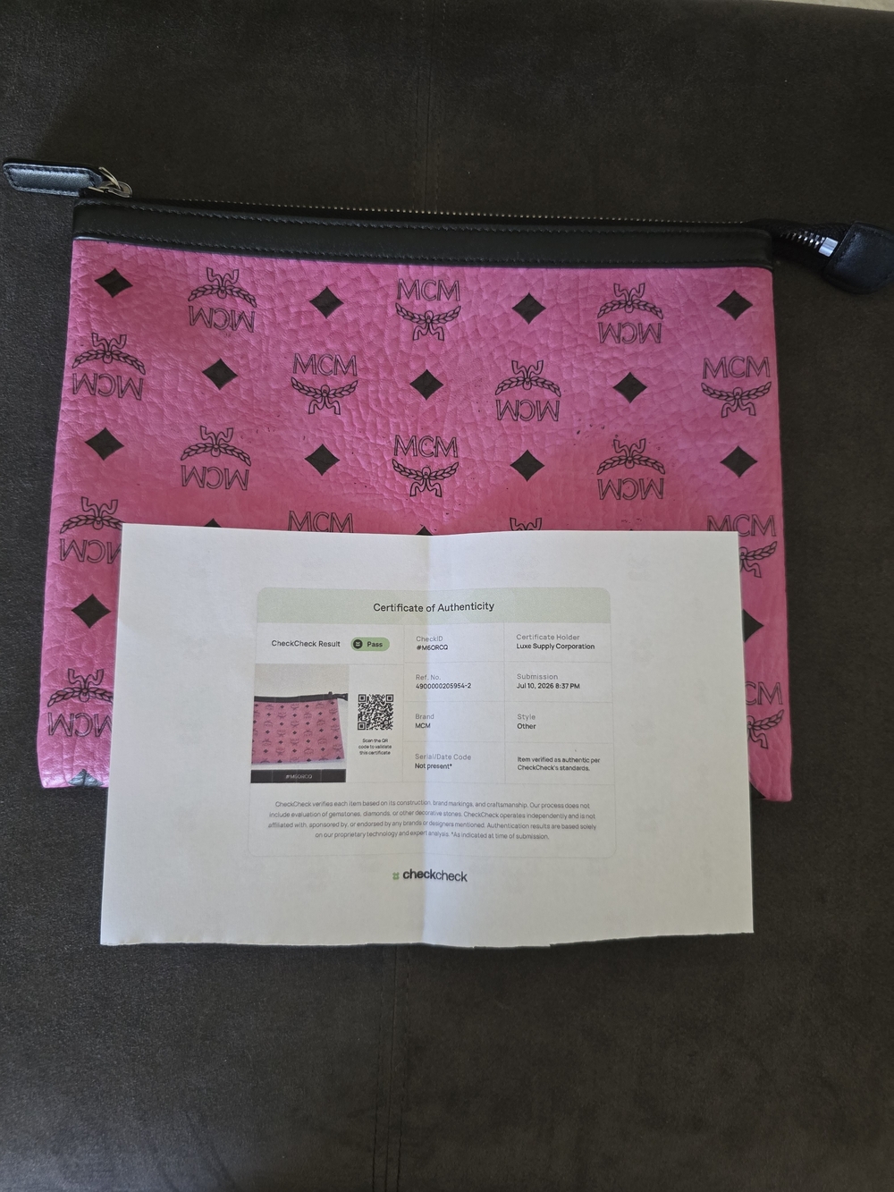 Authentic MCM Pink Visetos Zip Pouch/Clutch | CheckCheck Authenticated